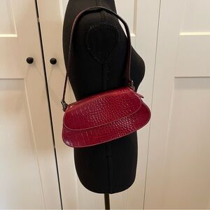 Y2K Vintage Liz Claiborne Burgundy Croc-Embossed Petite Shoulder Bag